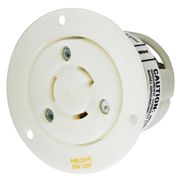 Hubbell HBL2316 20 Amp 125 Volt 2-Pole 3-Wire NEMA L5-20R White Locking Flanged Receptacle