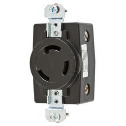 Locking Devices, Twist-Lock®, Industrial, Flush Receptacle, 30A 250V AC, 2-Pole 3-Wire Grounding, Non-NEMA, Screw Terminal, Black