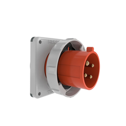 Heavy Duty Products, IEC Pin and Sleeve Devices, Industrial Grade, Male, Flanged Inlet, 30A 3-Phase Delta 480V AC, 3-Pole 4-Wire Grounding, Terminal Screws, Red, Watertight