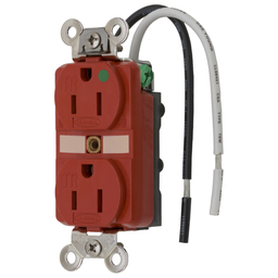 Straight Blade Devices, Receptacles, Duplex, Tamper Resistant Hospital Grade, 2-Pole 3-Wire Grounding, 15A 125V, 5-15R, Red, Single Pack