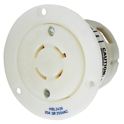Hubbell HBL2426 20 Amp 250 Volt 3-Pole 4-Wire NEMA L15-20R White Locking Flanged Receptacle