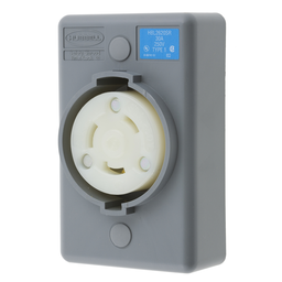 Locking Devices, Twist-Lock®, Safety-Shroud® Receptacle, 30A, 250V AC, 2 Pole, 3 Wire Grounding, NEMA L6-30R, RPT surface mounting, One Gang, Gray