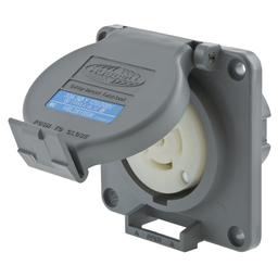 Locking Devices, Twist-Lock®, Watertight Safety Shroud, Receptacle, 30A 3-Phase Wye 120/208V AC, 4-Pole 5-Wire Grounding, L21-30R, Screw Terminal, Gray