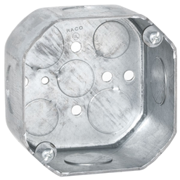 Raco 166 4" Octagon Box, Drawn, 2-1/8" Deep, Three 1/2 & Six 3/4" KO's