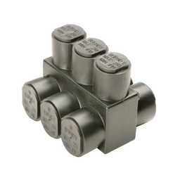 Product image for Burndy 1PLD7503 UV Black Plastisol Covered Al Distribution Connectors, Double Sided Entry, 3 Ports, #2 AWG- 750 Kcmil, 600 V, 3/8" Hex