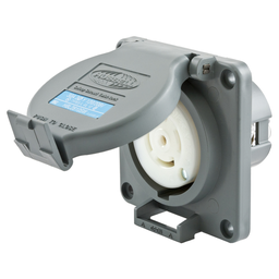 Locking Devices, Twist-Lock®, Watertight Safety Shroud, Receptacle, 30A 3-Phase Wye 120/208V AC, 4-Pole 5-Wire Grounding, L21-30R, Screw Terminal, Gray
