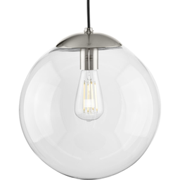 Product image for Progress P500311-009 Atwell Collection 12-inch Brushed Nickel and Clear Glass Globe Large Hanging Pendant Light