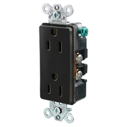Straight Blade Devices, Receptacles, Duplex, Decorator/Commercial/Industrial Grade, 2-Pole 3-Wire Grounding, 15A 125V, 5-15R, Black, Single Pack