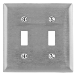 Product image for Hubbell SSJ2 2-Gang Stainless Steel Jumbo 2-Toggle Switch Strap Mount Wallplate