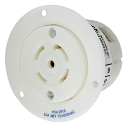 Hubbell HBL2816 30 Amp 120/208 VAC 4-Pole 5-Wire NEMA L21-30R White Locking Flanged Receptacle