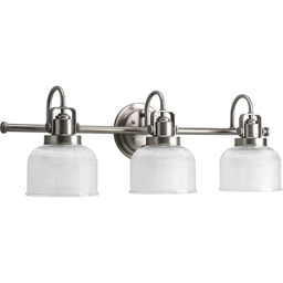 Progress P2992-81 Archie Collection Three-Light Antique Nickel Clear Double Prismatic Glass Coastal Bath Vanity Light