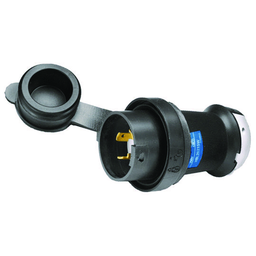 Locking Devices, Twist-Lock®, Watertight Safety Shroud, Female Connector Body, 20A 250V, 2-Pole 3-Wire Grounding, L6-20R, Screw Terminal, Black and White