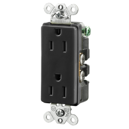 Straight Blade Devices, Receptacles, Duplex, Decorator/Commercial/Industrial Grade, 2-Pole 3-Wire Grounding, 15A 125V, 5-15R, Black, Single Pack