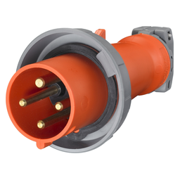 Heavy Duty Products, IEC Pin and Sleeve Devices, Industrial Grade, Male, Plug, 100A 125/250V, 3-Pole 4-Wire Grounding, Terminal Screws, Orange, Watertight