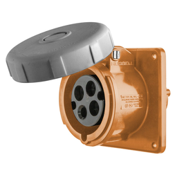 Heavy Duty Products, IEC Pin and Sleeve Devices, Industrial Grade, Female, Receptacle, 30A 125/250V, 3-Pole 4- Wire Grounding, Terminal Screws, Orange, Watertight