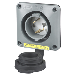 Hubbell HBL2615-SW 30A 125V Twist-Lock Watertight SAFETY-SHROUD Gray VALOX Flanged Inlet