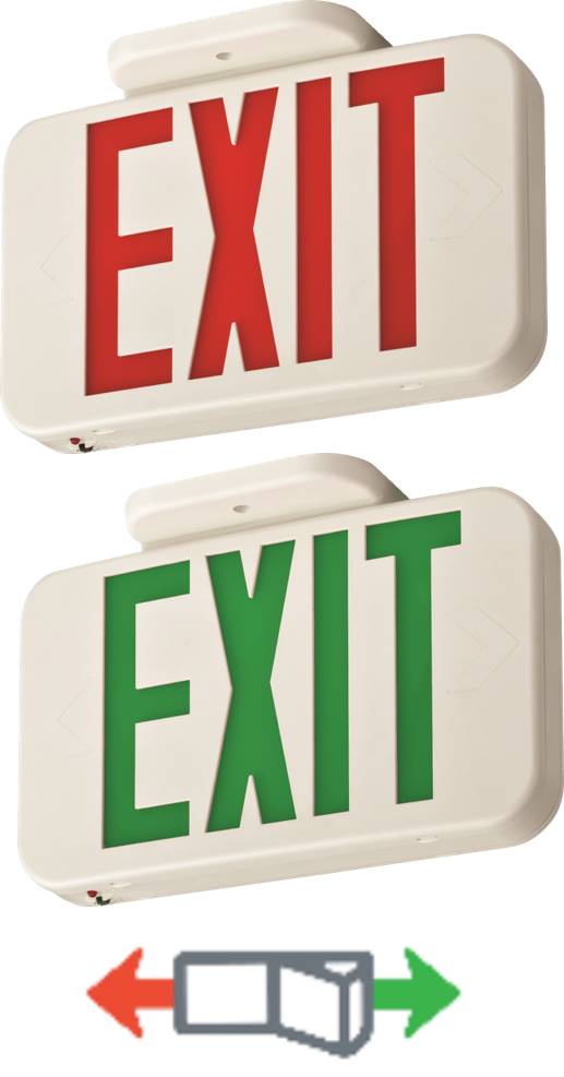 Mayer-DDS-Thermoplastic LED exit, red/green switchable, Emergency, Master pack of 6-1
