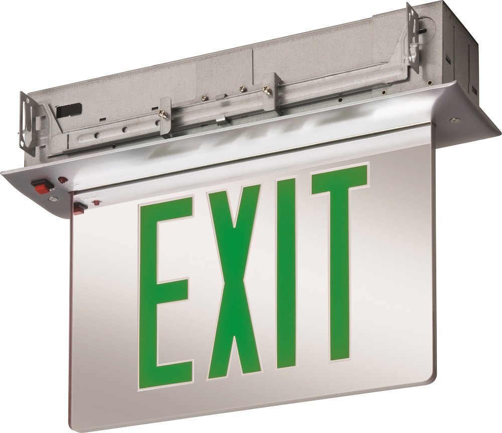 Lithonia EDGR-1-G-EL-M4 Recessed Mount LED Edge-Lit Exit Sign, Single Face, Green Lettering on Clear Acrylic, 120-277V w/Ni-Cad Battery, Brushed Aluminum Housing Product image for Lithonia EDGR-1-G-EL-M4 Recessed Mount LED Edge-Lit Exit Sign, Single Face, Green Lettering on Clear Acrylic, 120-277V w/Ni-Cad Battery, Brushed Aluminum Housing