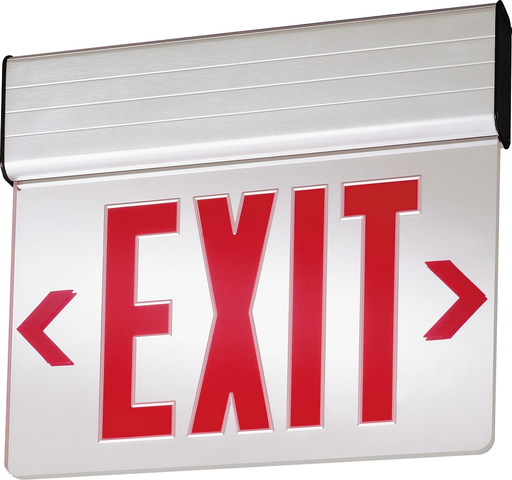 Product image for Lithonia EDGNY-1-R-EL-M4 Surface Mount LED Edge-Lit Exit Sign, Single Face, Red Lettering on Clear Acrylic, 120-277V w/Ni-Cad Battery, Brushed Aluminum Housing, New York Applications (8" Letters)
