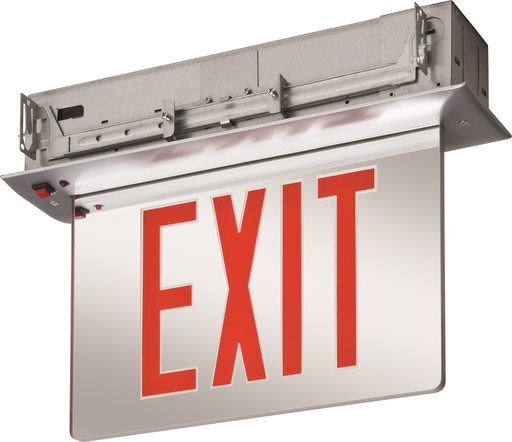 Product image for Lithonia EDGR-2-RMR-EL-M4 Recessed Mount LED Edge-Lit Exit Sign, Double Face, Red Lettering on Mirror, 120-277V w/Ni-Cad Battery, Brushed Aluminum Housing