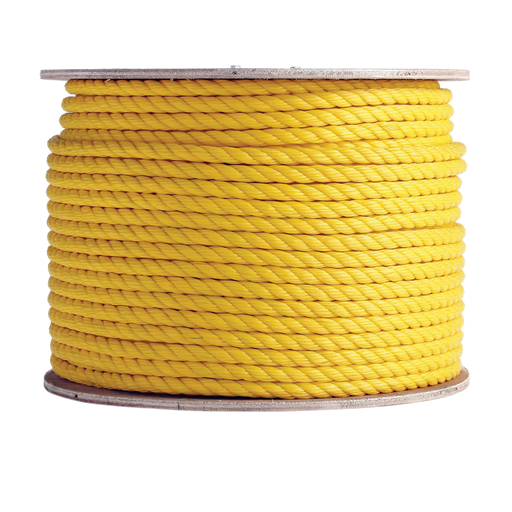 Product image for Erin Rope TWPY080600 1/4" x 600ft 3-Strand Twisted Polypropylene Rope, 1250lb Min Breaking Strength - Yellow