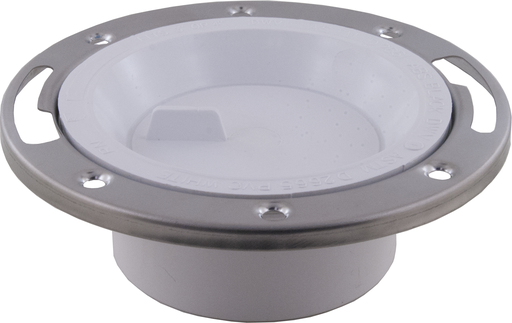 3" x 4" PVC Flat Fit Closet Flange w/ Knockout and Stainless Steel Ring