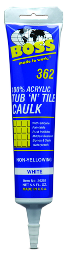 5.5 oz White Boss Siliconized Acrylic Latex Tub/Tile Caulk