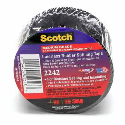 Mayer-DDS-3M Linerless Electrical Rubber Tape 2242, 1-1/2 in x 15 ft, Black, 1 in core, 1 roll/carton, 12 rolls/case-1