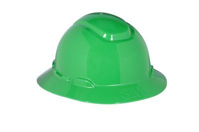 3M Full Brim Hard Hat H-804R, Green 4-Point Ratchet Suspension, 20 EA/Case