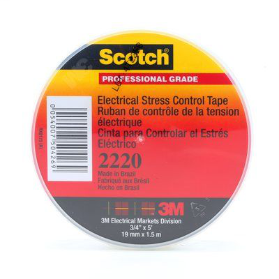 Scotch Electrical Stress Control Tape 2220, 3/4 in x 5 ft, Gray, 100 rolls/case