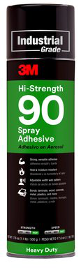 3M Hi-Strength 90 Spray Adhesive, INVERTED Aerosol Net Wt 17.6 oz, 12 cans per case
