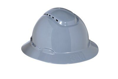 3M Full Brim Hard Hat H-808V, Gray 4-Point Ratchet Suspension, Vented, 20 EA/Case