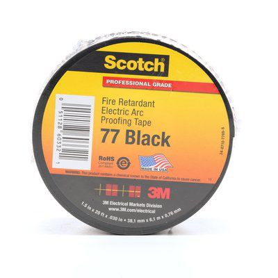 Mayer-DDS-Scotch Fire-Retardant Electric Arc Proofing Tape 77, 1-1/2 in x 20 ft, Black, 1 roll/carton, 10 rolls/case-1