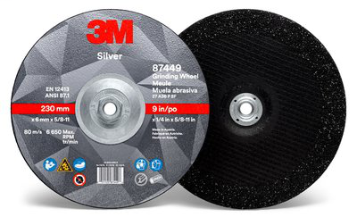 3M Silver Depressed Center Grinding Wheel 87449, T27 Quick Change, 9 in x 1/4 in x 5/8-11, 10 per inner 20 per case