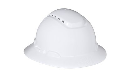 3M Full Brim Hard Hat H-801V, White 4-Point Ratchet Suspension, Vented, 20 EA/Case