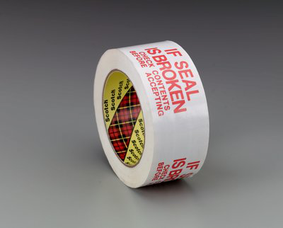 Scotch Printed Message Box Sealing Tape 3771 White If Seal is Broken Check Contents Before Accepting, 48 mm x 100 m, 36 per case Bulk