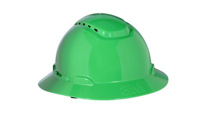 3M Full Brim Hard Hat H-804V, Green 4-Point Ratchet Suspension, Vented, 20 EA/Case