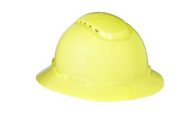 3M Full Brim Hard Hat H-809V, Hi-Vis Yellow 4-Point Ratchet Suspension, Vented, 20 EA/Case