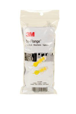 3M Tri-Flange Earplugs VP-P3000, Corded, Vending Pack, 5 Pair/Pack, 100 Pair/Case