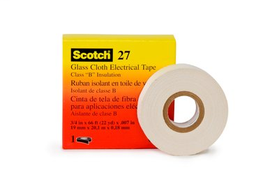 3M Glass Cloth Electrical Tape 27-1/2"x66', White, Rubber Thermosetting Adhesive, 1/2 in x 66 ft (13 mm x 20,1 m), 50 per case