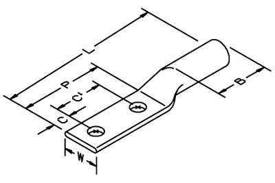 3M Scotchlok Copper Two Hole Long Barrel Lug 31149, up to 35 kV, 250 kcmil, Yellow