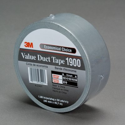 3M Value Duct Tape 1900 Silver, 1.88 in x 50 yd 5.8 mil, 24 per case Individual Wrap
