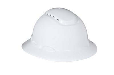 3M Full Brim Hard Hat H-801V, White 4-Point Ratchet Suspension, Vented, 20ea/cs
