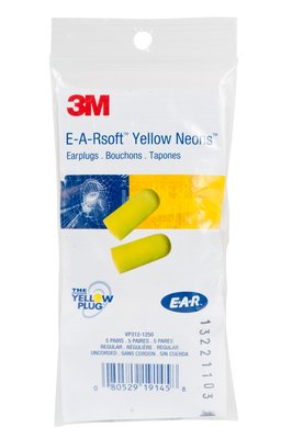 3M E-A-R E-A-Rsoft Yellow Neons Uncorded Earplugs in Vending Pack VP312-1250, 5 pair/pack, 100 packs/case