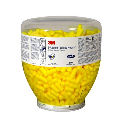 3M E-A-Rsoft Yellow Neons One Touch Refill Uncorded Earplugs, Hearing Conservation 391-1004 Regular Size 2000 PR/Case
