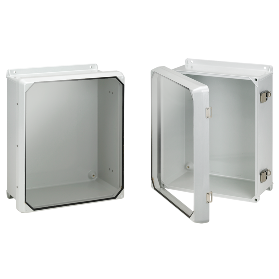 Product image for Hoffman CHJ1008HWPL1LG Flat Clear Cover with Latches, Type 4X, 9.71x 7.21x 4.3, Fiberglass