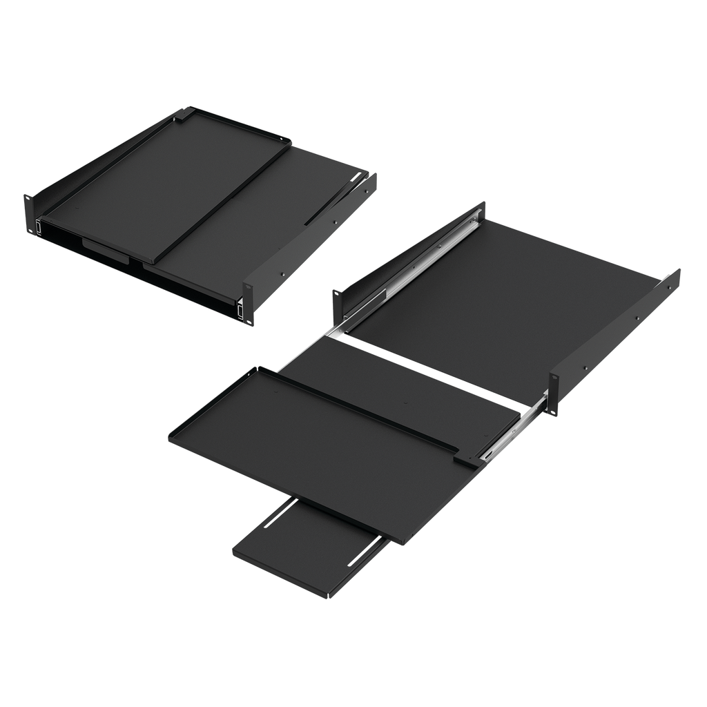 Product image for Hoffman P19KBPVT Pivoting Keyboard Shelf with Mouse Tray, 90 deg., 2U, Black, Steel