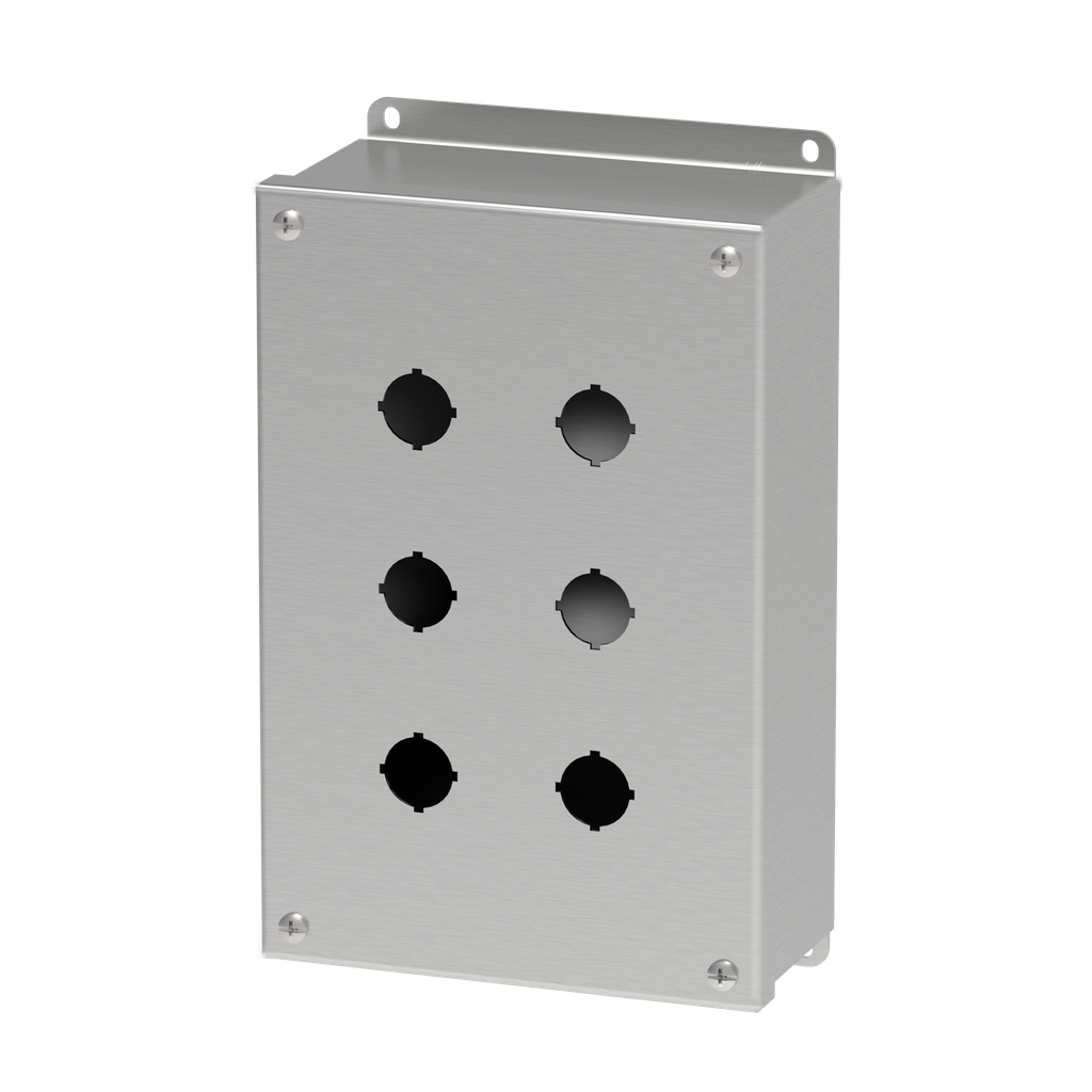 Hoffman E6PBGSS 30.5-mm and 22.5-mm Pushbutton Enclosures, Type 4X, 6PB x 22.5mm, SS Type 304 Product image for Hoffman E6PBGSS 30.5-mm and 22.5-mm Pushbutton Enclosures, Type 4X, 6PB x 22.5mm, SS Type 304