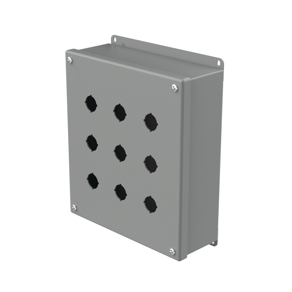 Product image for Hoffman E9PBG Pushbutton Enclosures, Type 12, 9PB x 22.5mm, Gray, Steel