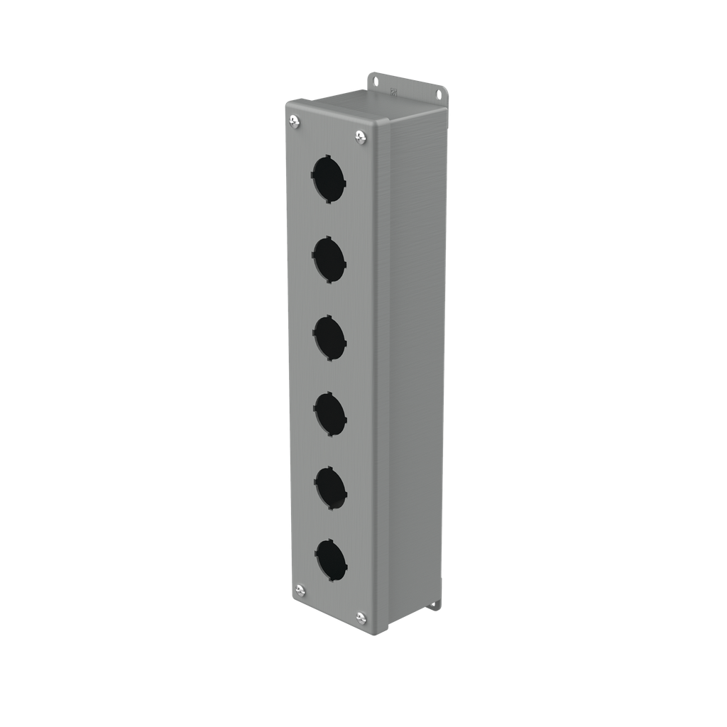 Hoffman E6PBVL Pushbutton Enclosures, Type 12, 6PB x 30.5mm, Gray, Steel Product image for Hoffman E6PBVL Pushbutton Enclosures, Type 12, 6PB x 30.5mm, Gray, Steel